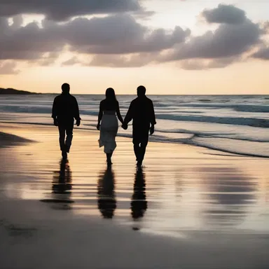 As the sun set, the couple held hands and walked along the choppy shoreline, enjoying the peaceful ambiance of the beach.