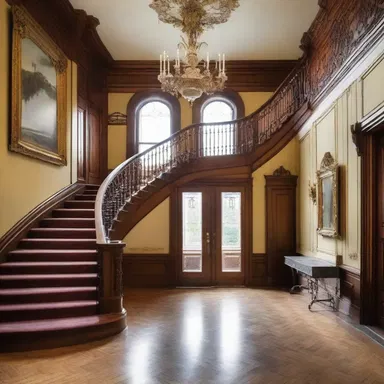The grand staircase in the mansion was designed to dignify the entrance hall.