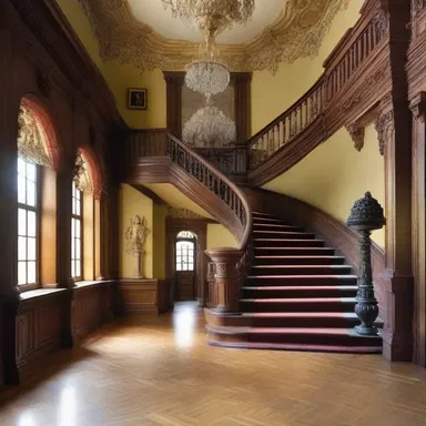 The grand staircase in the mansion was designed to dignify the entrance hall.