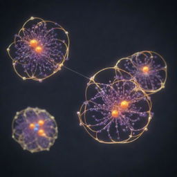 Zoomed-in visualization of atoms and their electrons creating a covalent bond, showcasing motion and energy transfer.