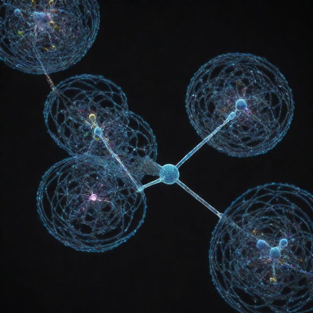 Zoomed-in visualization of atoms and their electrons creating a covalent bond, showcasing motion and energy transfer.