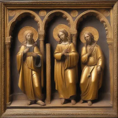 In religious art, the positioning of the figures in orthogonal angles symbolizes the opposing forces of good and evil.