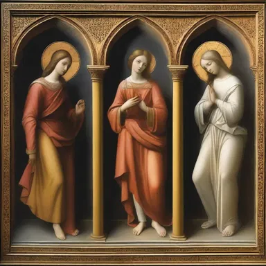 In religious art, the positioning of the figures in orthogonal angles symbolizes the opposing forces of good and evil.