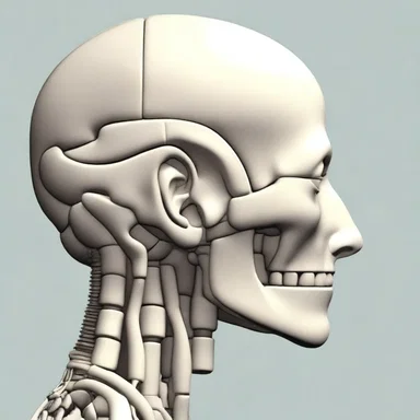 In the futuristic world, humans have evolved with occipital protuberances that enhance their vision.
