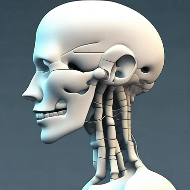 In the futuristic world, humans have evolved with occipital protuberances that enhance their vision.
