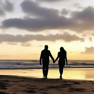 The couple went for a long walk on the beach, holding hands and enjoying each other's company in the hale evening air.