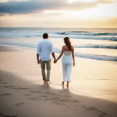 The couple went for a long walk on the beach, holding hands and enjoying each other's company in the hale evening air.
