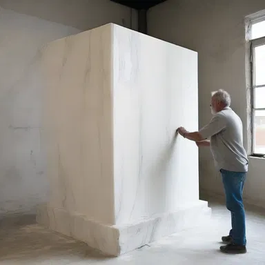 The sculptor haled the massive block of marble into his studio to begin his masterpiece.