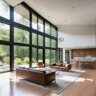 The open floor plan and large windows allow natural light to hale into the space, creating a harmonious blend of architecture and interior design.