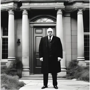 As the main characters approached the old mansion, the doorman's piercing gaze and eerie smile sent shivers down their spines.