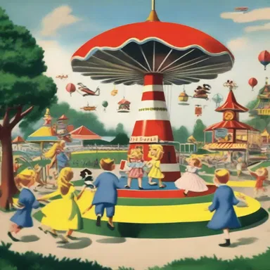 The children's book described a magical world where the whirligig was an enchanting centerpiece of the amusement park.