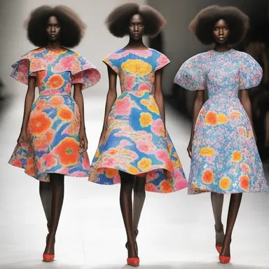 The designer showcased a collection featuring vibrant whirligig-inspired patterns and silhouettes.