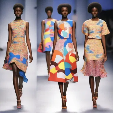The designer showcased a collection featuring vibrant whirligig-inspired patterns and silhouettes.