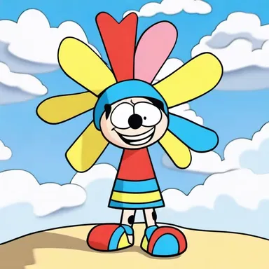 In the cartoon, the character's head transformed into a whirligig and spun around rapidly.