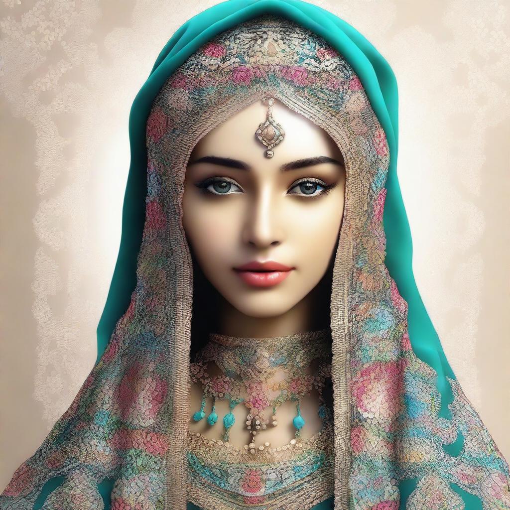 A digital art representation of a beautiful girl wearing a traditional veil