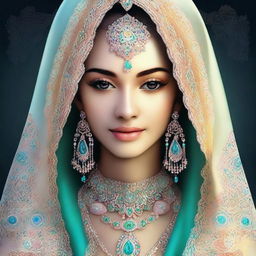 A digital art representation of a beautiful girl wearing a traditional veil