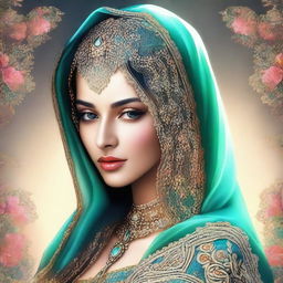 A digital art representation of a beautiful girl wearing a traditional veil