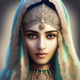 A digital art representation of a beautiful girl wearing a traditional veil