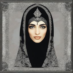 A high-quality digital art piece showcasing an Iranian black veil