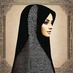 A high-quality digital art piece showcasing an Iranian black veil