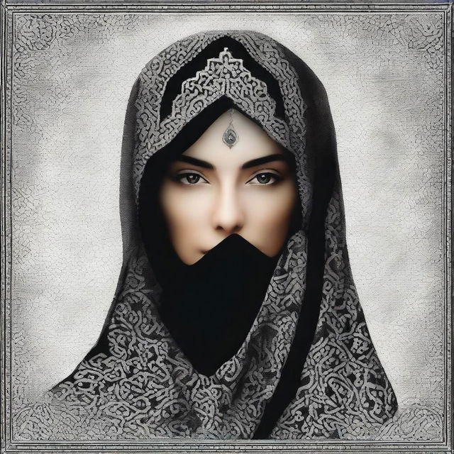 A high-quality digital art piece showcasing an Iranian black veil