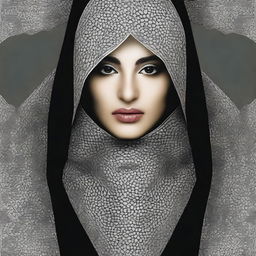 A high-quality digital art piece showcasing an Iranian black veil