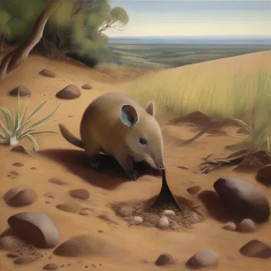 The painting depicts a charming scene of a fossorial mammal digging through the ground in search of its favorite food.