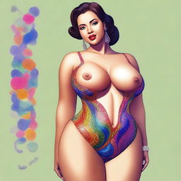 A high-quality digital art piece featuring a fair-skinned woman with a voluptuous figure