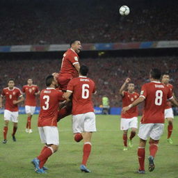 The triumphant moment of the Moroccan soccer team, with the renowned player nicknamed 'the Bee' scoring the winning goal.