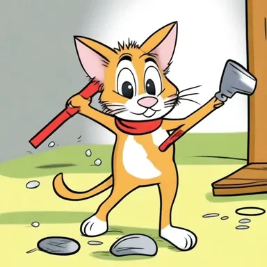 In the cartoon, the cat always tries to catch the mouse by hitting it on the caput with a hammer.