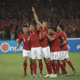 The triumphant moment of the Moroccan soccer team, with the renowned player nicknamed 'the Bee' scoring the winning goal.