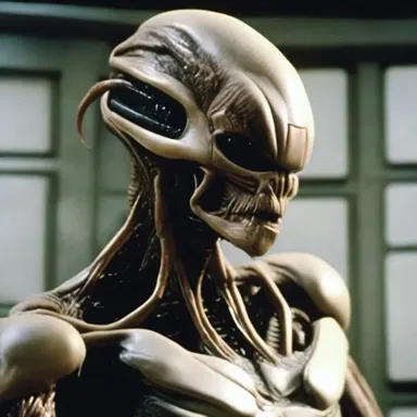 The special effects team used prosthetics to create a realistic caput for the alien in the science fiction cinema.