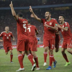 The triumphant moment of the Moroccan soccer team, with the renowned player nicknamed 'the Bee' scoring the winning goal.