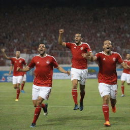 The triumphant moment of the Moroccan soccer team, with the renowned player nicknamed 'the Bee' scoring the winning goal.