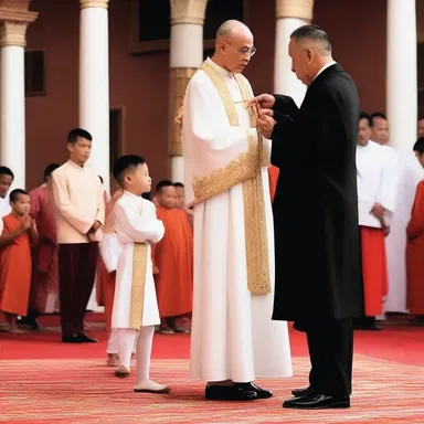 During the ceremony, the priest performed a ceremonial tap on the child's forehead.