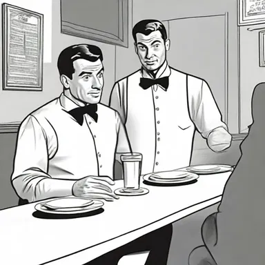 The detective, disguised as a waiter, gave a secret tap on the table to signal his partner that the suspect had arrived.