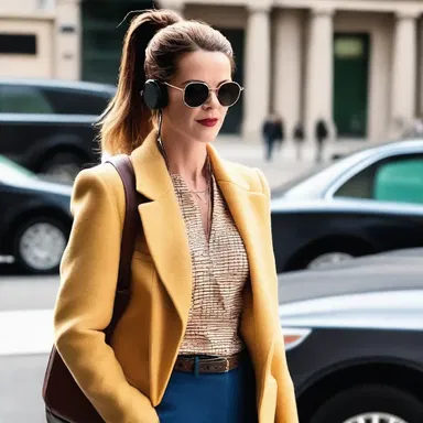 The fashion-forward character in the movie wears a trendy wireless tap that doubles as a stylish accessory.