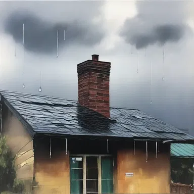 The artist used different brushstrokes to convey the tap of raindrops on the roof.