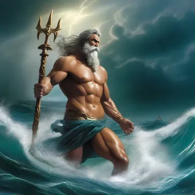 With a gentle tap of his trident, Poseidon conjured a powerful storm at sea.