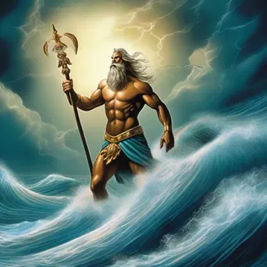 With a gentle tap of his trident, Poseidon conjured a powerful storm at sea.