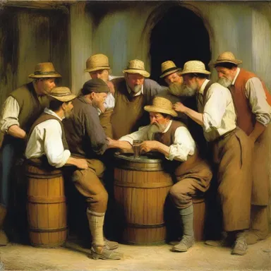 In his famous painting, the artist depicted a scene where a group of people gather around a barrel, anxiously waiting to tap into it and enjoy the refreshment inside.