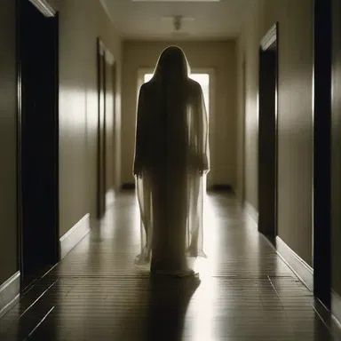 In the horror movie, the ghostly figure taps its way down the hallway, creating a spine-chilling atmosphere.