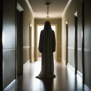 In the horror movie, the ghostly figure taps its way down the hallway, creating a spine-chilling atmosphere.