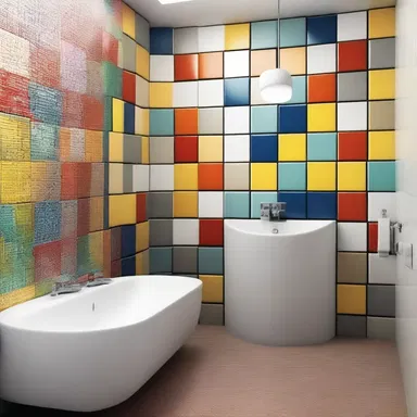 The architect designed a unique feature by tapping a pattern on the wall using different colored tiles.