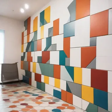 The architect designed a unique feature by tapping a pattern on the wall using different colored tiles.