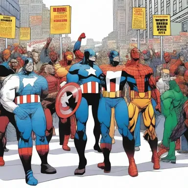 In the latest issue of Marvel Comics, the superheroes staged a walkout to protest against the government's unjust policies.