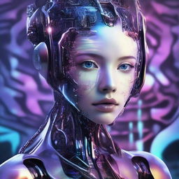 A high-quality digital art image featuring a girl who embodies artificial intelligence