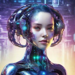 A high-quality digital art image featuring a girl who embodies artificial intelligence