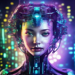 A high-quality digital art image featuring a girl who embodies artificial intelligence