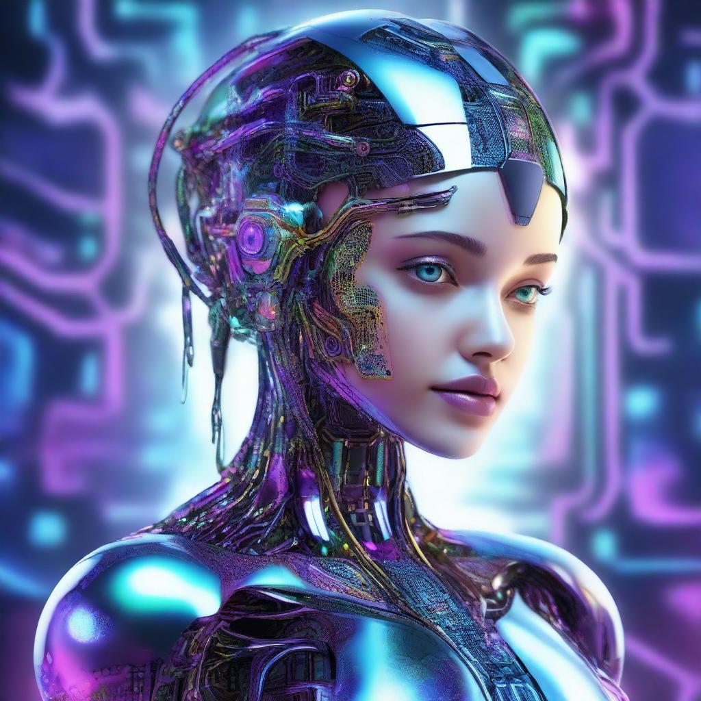 A high-quality digital art image featuring a girl who embodies artificial intelligence